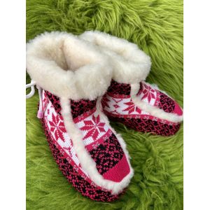 Чуні з овечої шерсті, орнамент рожеві, гумова підошва 40-41