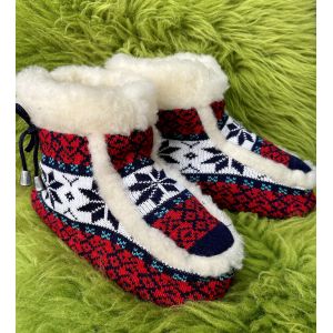 Чуні з овечої шерсті, орнамент червоно-сині, гумова підошва
