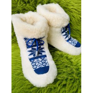 Чуні з овечої шерсті, cніжинка кольорові  чорний, гумова підошва 40-41