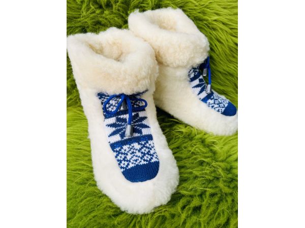 Чуні з овечої шерсті, cніжинка кольорові  чорний, гумова підошва