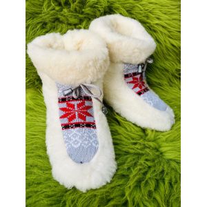Чуні з овечої шерсті, cніжинка кольорові  сірі , гумова підошва