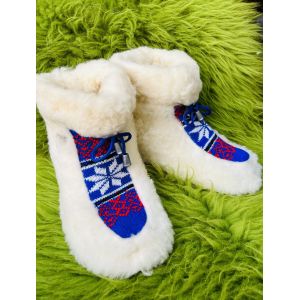 Чуні з овечої шерсті, cніжинка кольорові  синьо-червоні , гумова підошва 36 до 41 розміри 40-41