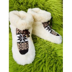 Чуні з овечої шерсті, cніжинка кольорові  коричневі, гумова підошва