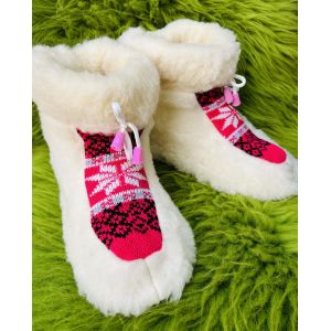 Чуні з овечої шерсті, cніжинка кольорові рожеві, гумова підошва розміри від 36 до 41 40-41