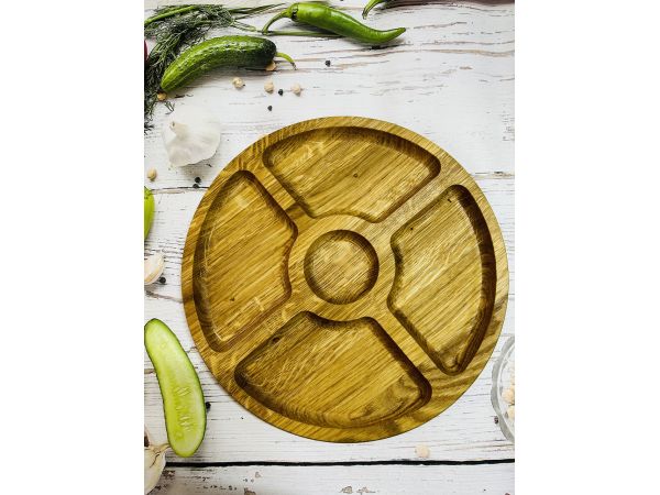 Дерев’яна тарілка для подачі блюд, менажниця двостороння 30 см