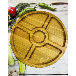 Дерев’яна тарілка для подачі блюд, менажниця двостороння 35 см