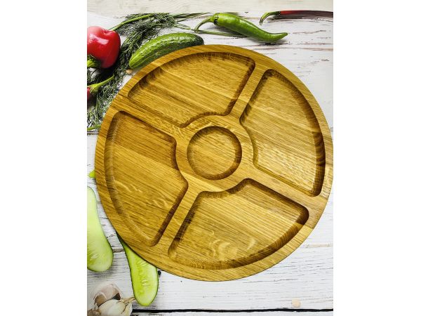 Дерев’яна тарілка для подачі блюд, менажниця двостороння 35 см