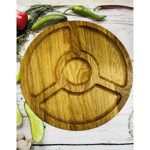 Дерев’яна тарілка для подачі блюд, менажниця двостороння 35 см