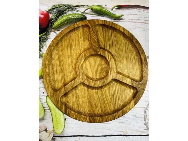 Дерев’яна тарілка для подачі блюд, менажниця двостороння 35 см