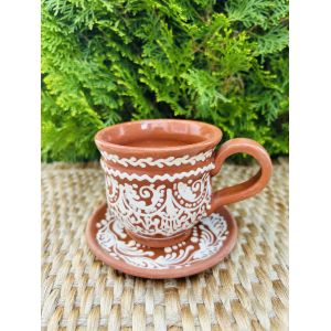 Косівська кераміка, чашка з блюдцем Горнятко з блюдцем, ручний розпис