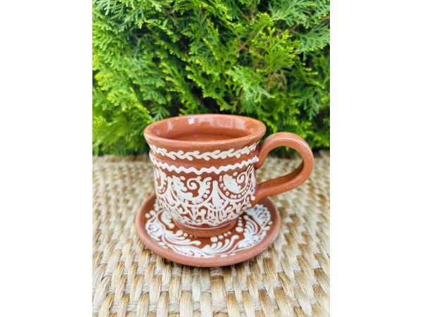 Косівська кераміка, чашка з блюдцем Горнятко з блюдцем, ручний розпис
