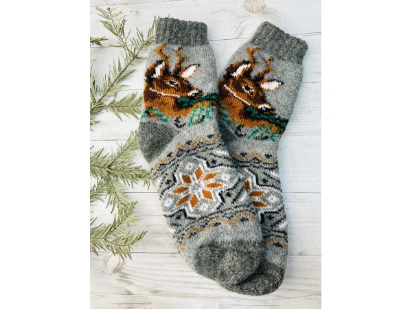 Шкарпетки жіночі з овечої шерсті олені