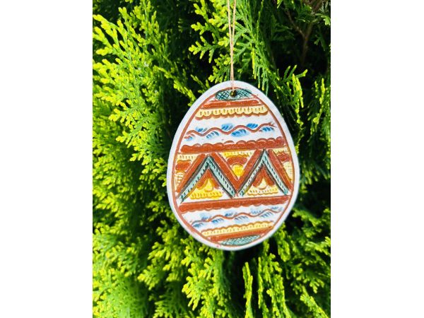 Прикраса на кошик писанка Косівська кераміка 9х7 см ручна робота