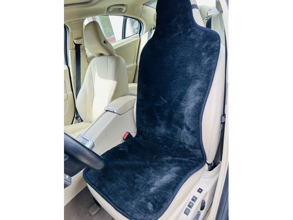 Накидка на автомобільне сидіння з овечої шерсті з підголовником чорний колір