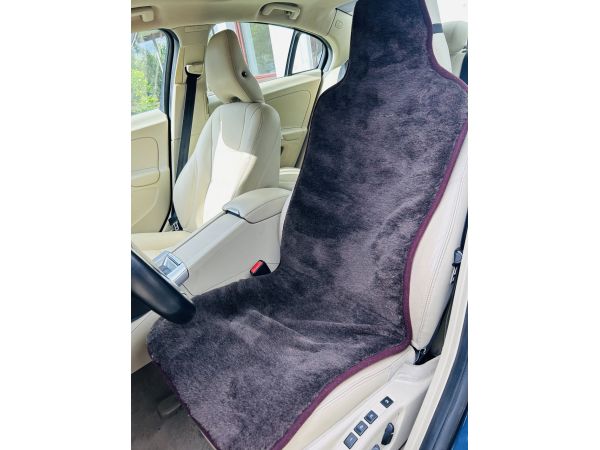 Накидка на автомобільне сидіння з овечої шерсті з підголовником коричневий колір