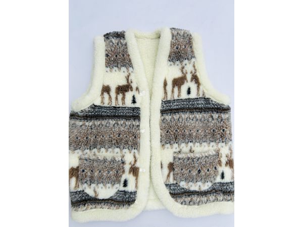 Жилет з овечої шерсті, орнамент олені, подвійна, безрукавка, камізелька 54 розмір 52