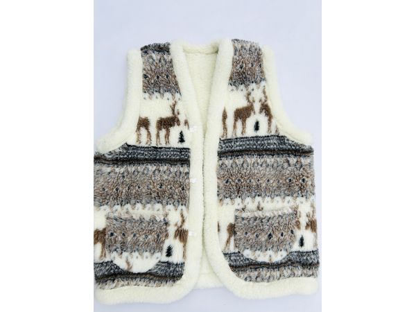 Жилет з овечої шерсті, орнамент олені, подвійна, безрукавка, камізелька 54 розмір 56