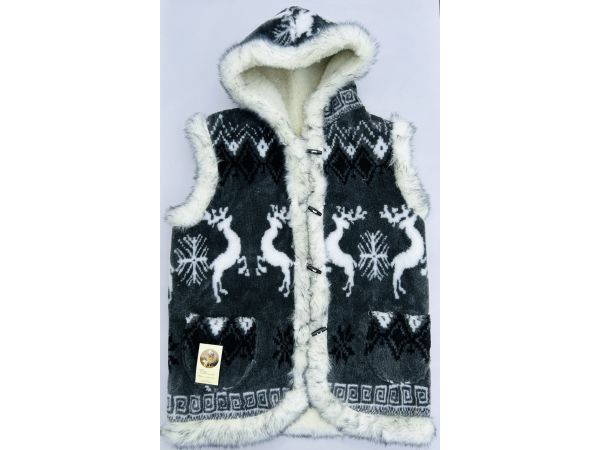 Жилет жіночий з овечої шерсті, орнамент олені, розмір 50