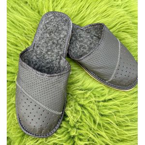 Домашні шкіряні чоловічі капці з овечої шерсті 44