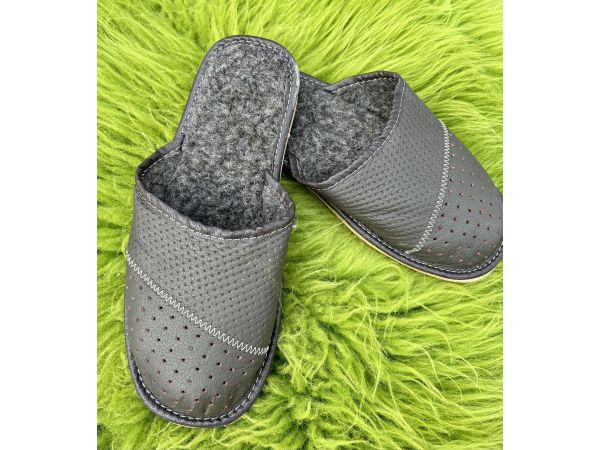 Домашні шкіряні чоловічі капці з овечої шерсті 44