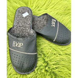 Домашні чоловічі капці із шкіри та овечої вовни