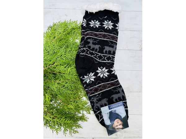 Шкарпетки чоловічі, носки з овечої шерсті, носки теплі, носки овчина орнамент синьо-чорні 39-42, 43-45