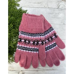 Рукавиці з овечої шерсті "Орнамент", Рожевий