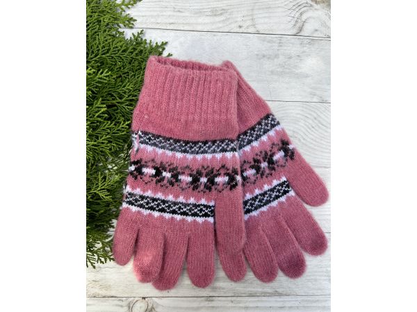 Рукавиці з овечої шерсті "Орнамент", Рожевий