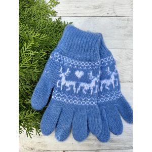 Рукавиці з овечої шерсті "Олені", Блакитний