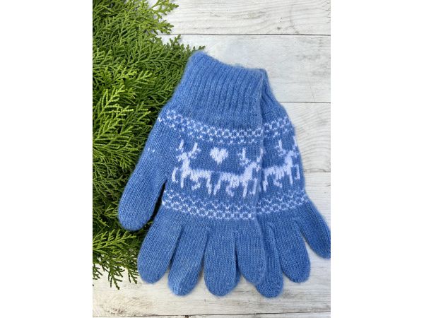 Рукавиці з овечої шерсті "Олені", Блакитний