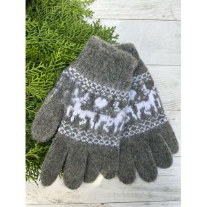 Рукавиці з овечої шерсті "Олені", Сірі