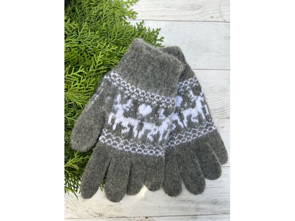 Рукавиці з овечої шерсті "Олені", Сірі