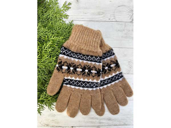 Рукавиці з овечої шерсті "Орнамент", Коричневий