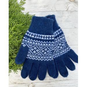 Чоловічі рукавиці з овечої шерсті, синього кольору орнамент