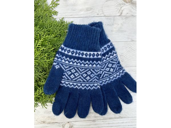 Чоловічі рукавиці з овечої шерсті, синього кольору орнамент