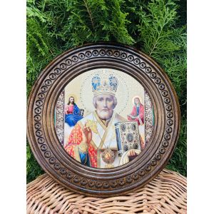 Дерев'яна тарілка (ікона) "Св. Микола Чудотворець"