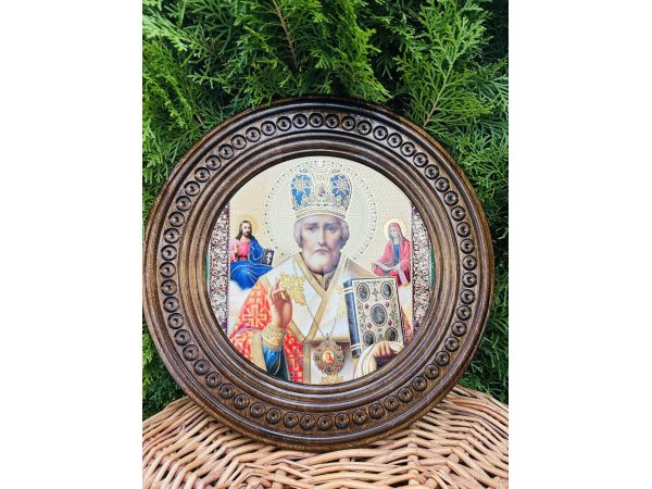 Дерев'яна тарілка (ікона) "Св. Микола Чудотворець"