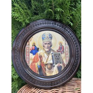 Дерев'яна тарілка (ікона) "Св. Микола Чудотворець" 30 см