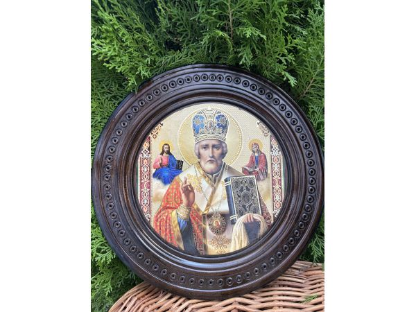 Дерев'яна тарілка (ікона) "Св. Микола Чудотворець" 30 см
