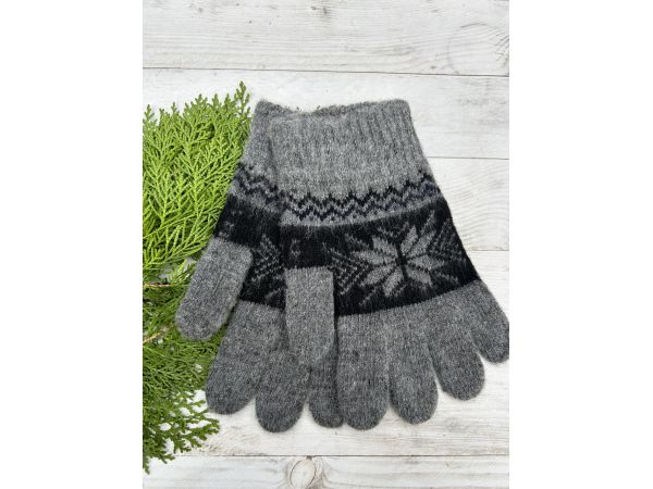 Чоловічі рукавиці з овечої шерсті,  сірого кольору сніжинка