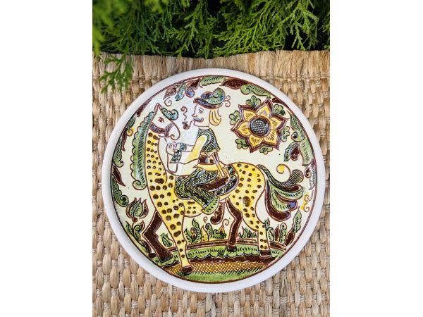 Косівська кераміка, настінна тарілка 20 см ручна робота Гуцул на коні