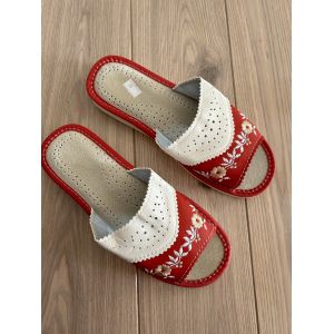 Жіночі шкіряні капці для дому червоні квіти 41