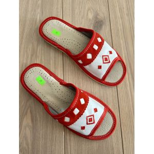 Жіночі шкіряні капці для дому червоні ромбики розміри  36-41