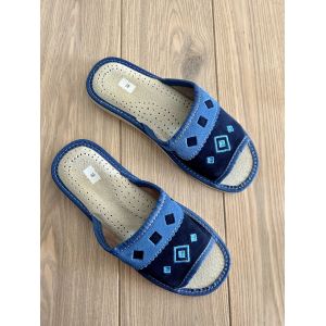 Жіночі шкіряні капці для дому сині ромбики 37 40 розміри