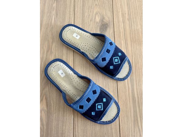 Жіночі шкіряні капці для дому сині ромбики 37 40 розміри