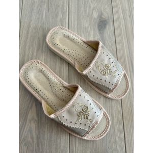 Жіночі шкіряні капці для дому квіти кава з молоком розміри 36-40