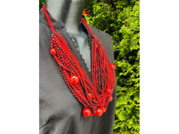 Намисто з бісеру, ручна робота, червоно-бордове, намисто для вишиванки