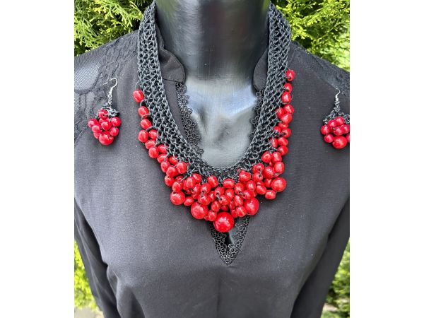 Набір прикрас з дерева, українське намисто, намисто для вишиванки, намисто та сережки