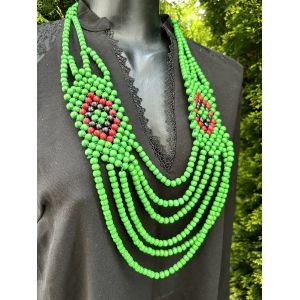 Намисто з дерева, намисто, сережки, ручна робота зелено-червоне