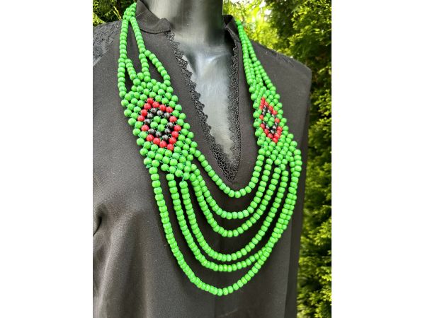 Намисто з дерева, намисто, сережки, ручна робота зелено-червоне